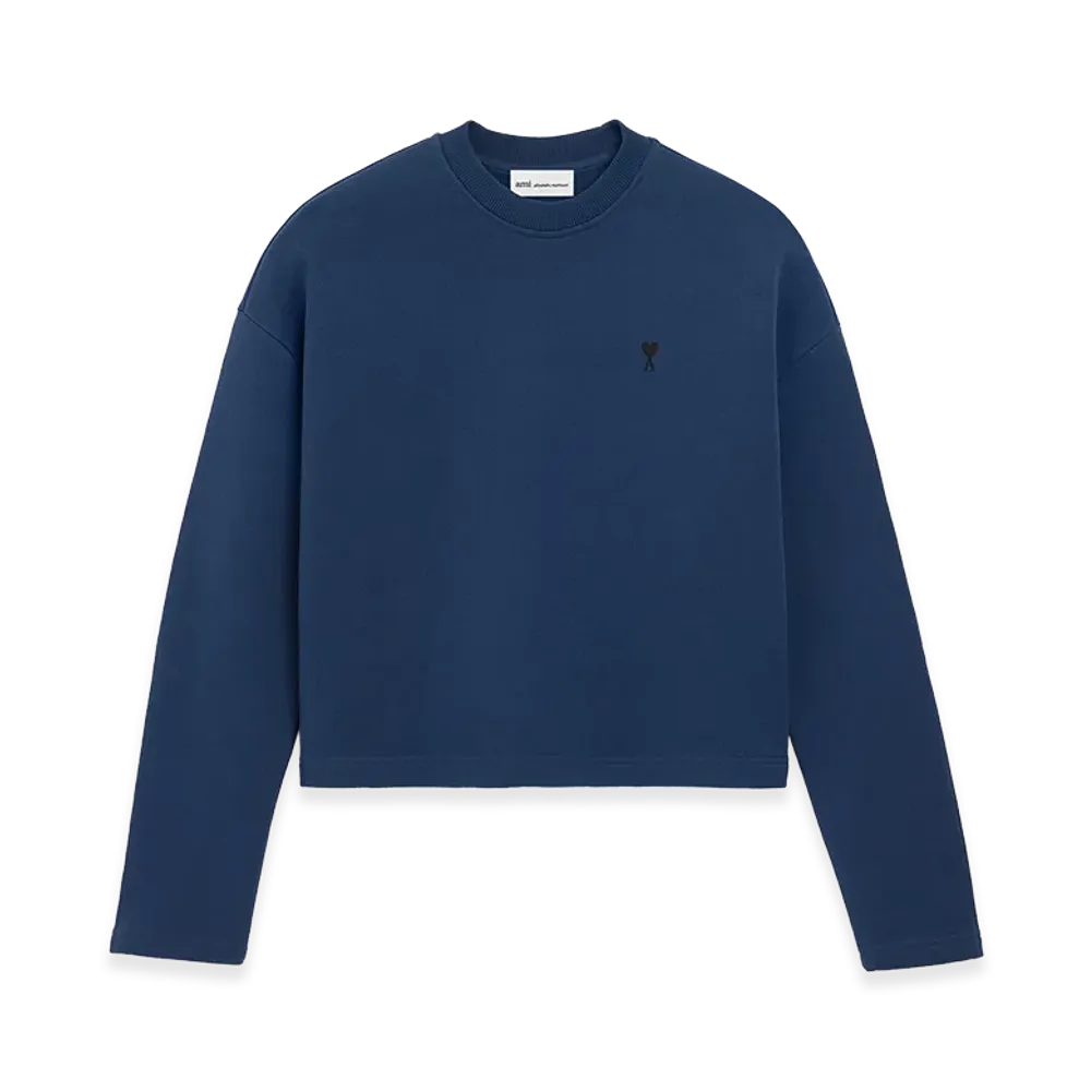AMI PARIS Cotton Ami De Coeur Cropped Sweatshirt "Blue"