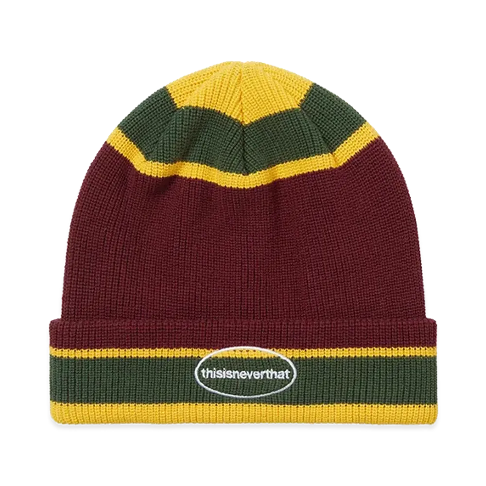 thisisneverthat E/T-Logo Multi Striped Beanie "Burgundy"