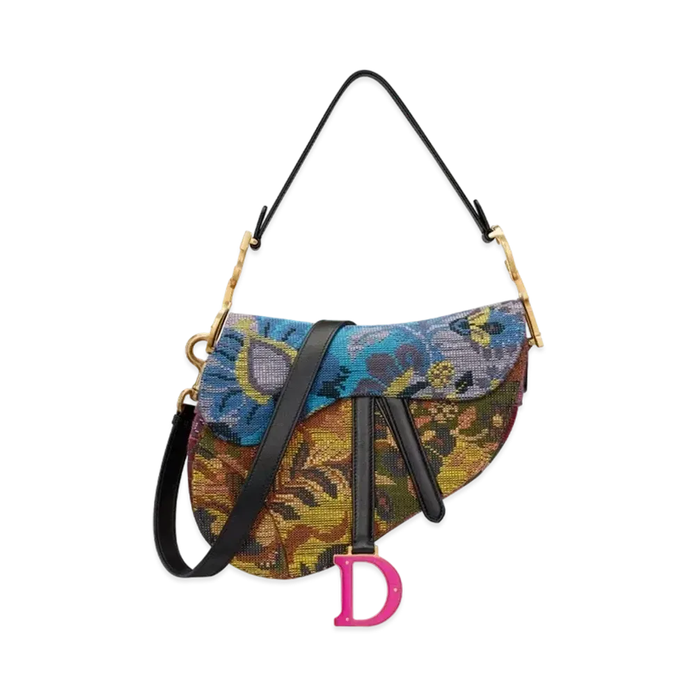 Dior Saddle Bag Strap Jardin Indien Cross Stitch Embroidery "Multicolor"