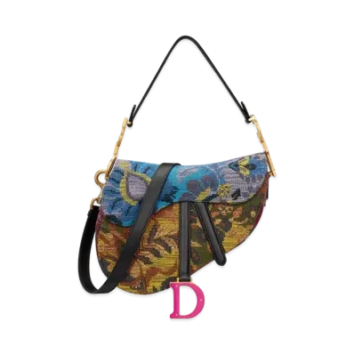 Dior Saddle Bag Strap Jardin Indien Cross Stitch Embroidery "Multicolor"