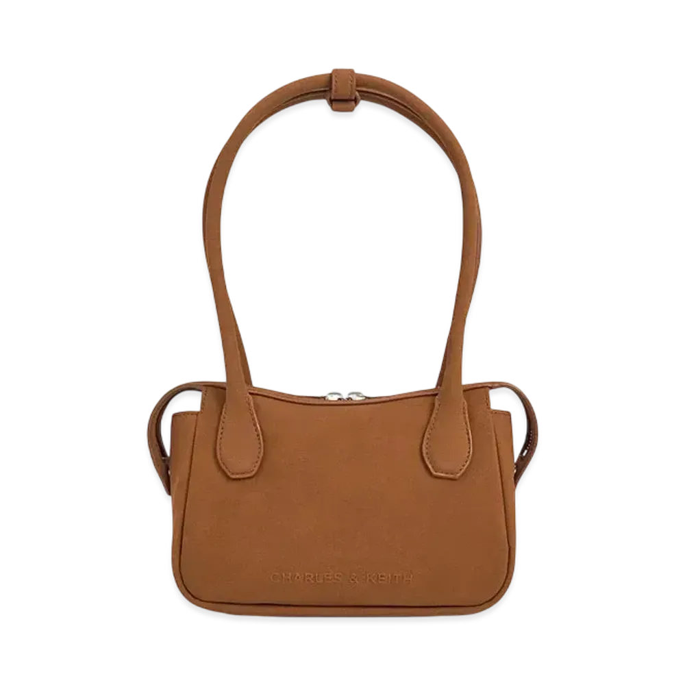 CHARLES & KEITH Bothy Textured Elongated Top-Handle Bag "Brown"