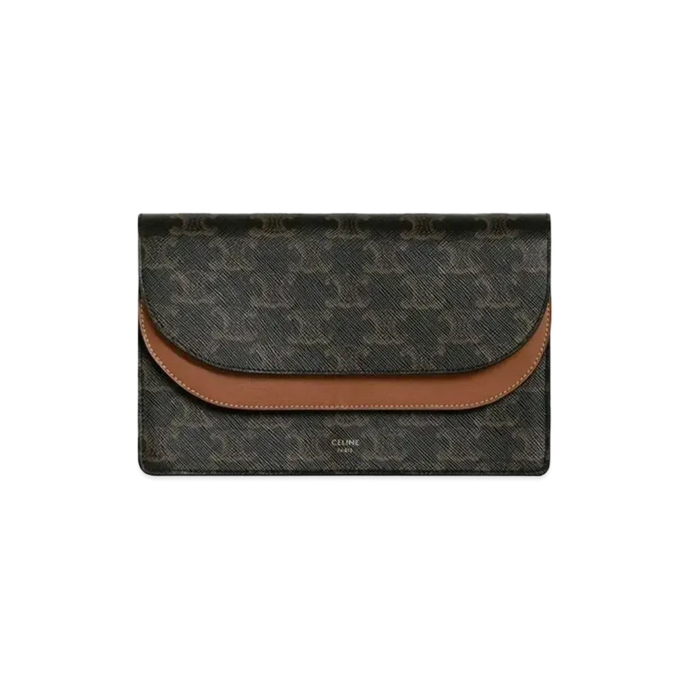 CELINE Wallet on strap in Triomphe Canvas and Smooth Lambskin  "Tan"