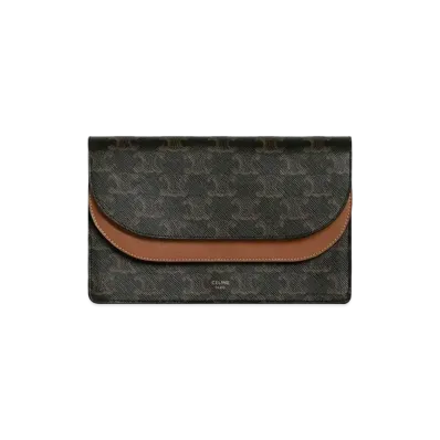 CELINE Wallet on strap in Triomphe Canvas and Smooth Lambskin "Tan"