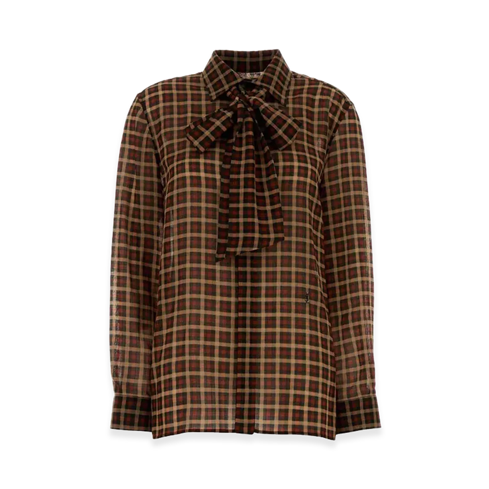 Saint Laurent Women's Embroidered Wool Shirt "Checked"