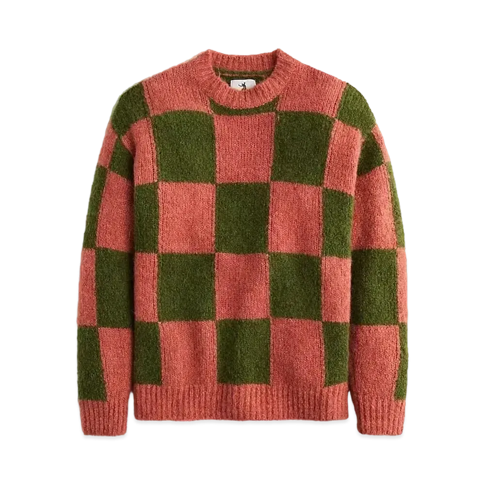 UNION x J.Crew Alpaca-Blend Sweater In Checkerboard "Olive/Rose"