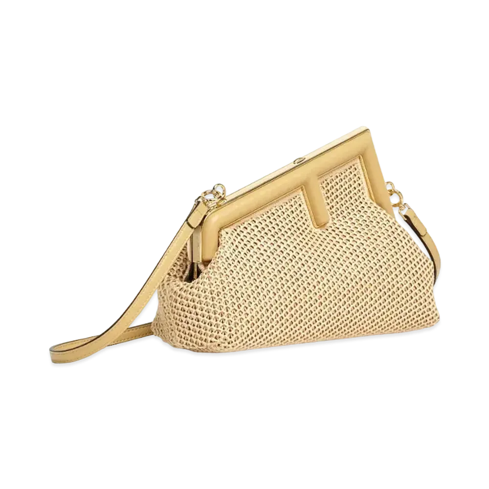 FENDI First Small Raffia Macrame Bag "Beige"