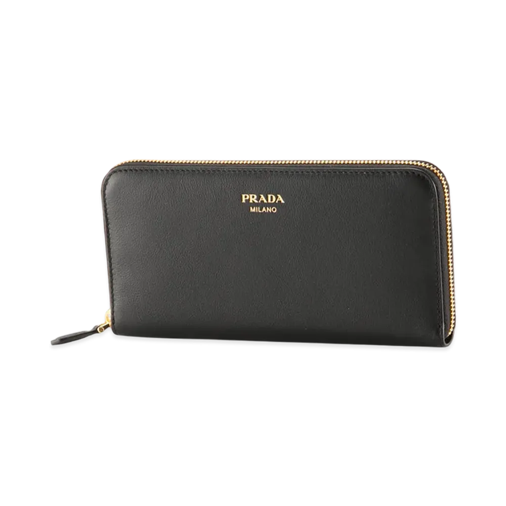 PRADA Soft Grain Round Wallet "Black"