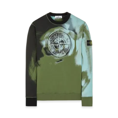 Stone Island 63045 Brushed Cotton Fleece Garment Dyed Motion Saturation Crewneck Sweatshirt - 22FW "Olive Green"