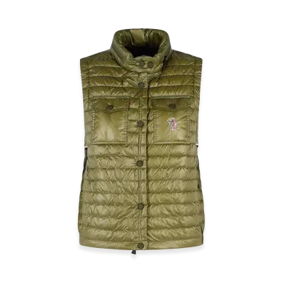 MONCLER Women's Gumiane Padded Vest With Polyamide Hood "Green"