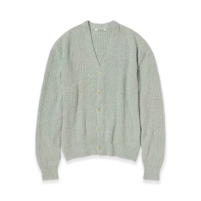 AURALEE Cashmere Silk Melange Knit Cardigan "Mix Mint Gray"