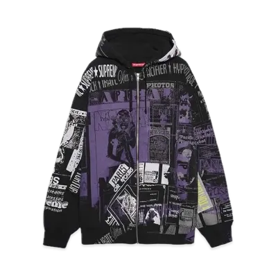 Supreme Collage Zip Up Hooded Sweatshirt "Black"
