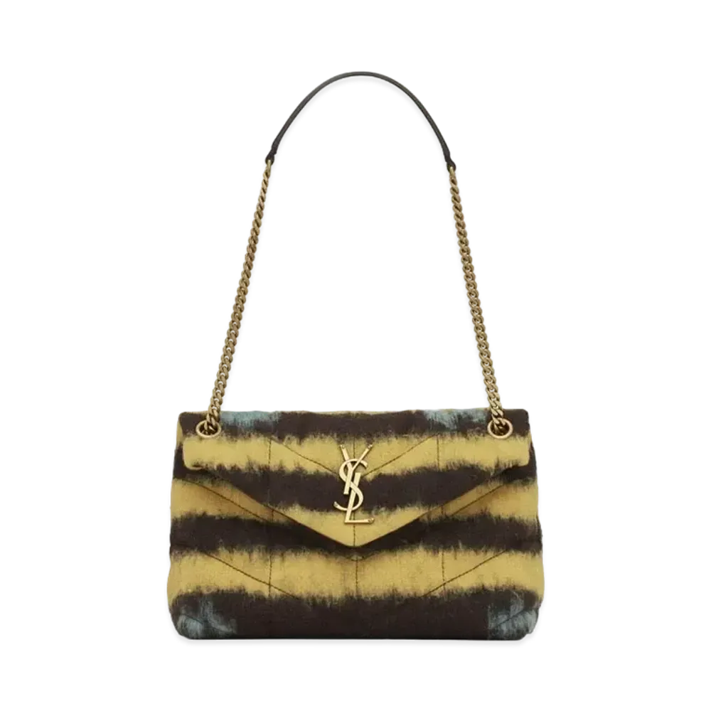 Saint Laurent Puffer Small Bag In Tie Dye Fabric And Lambskin "Yellow/Dark Pecan"