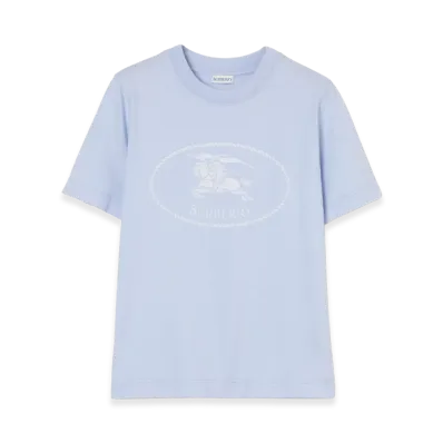 Burberry Women's Knight Stamp Cotton Tee "Agapanthus Blue"