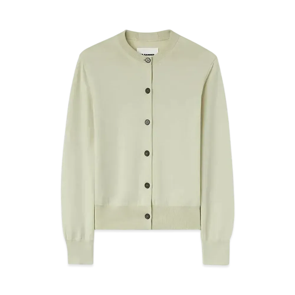 Jil Sander Women's Wool Crew-Neck Cardigan "Lemon Green"