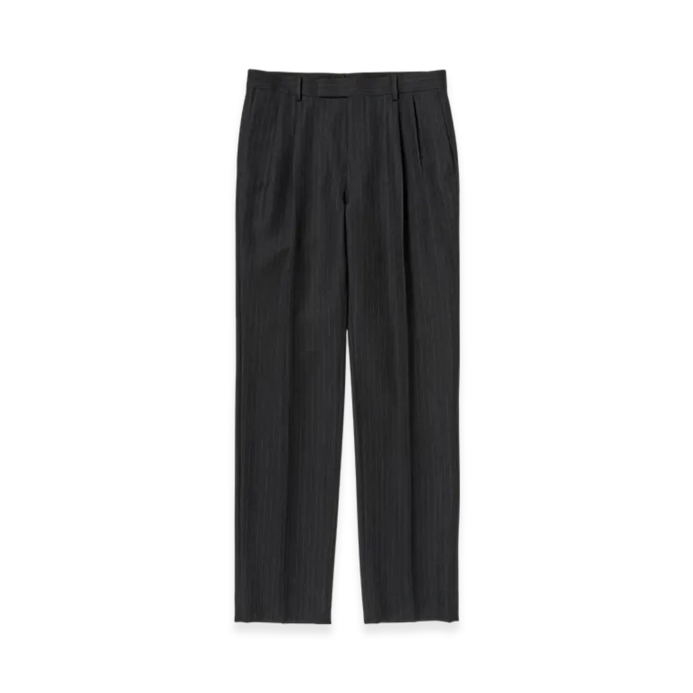 AURALEE Bluefaced Wool Two-Tuck Slacks "Charcoal Navy Stripe"