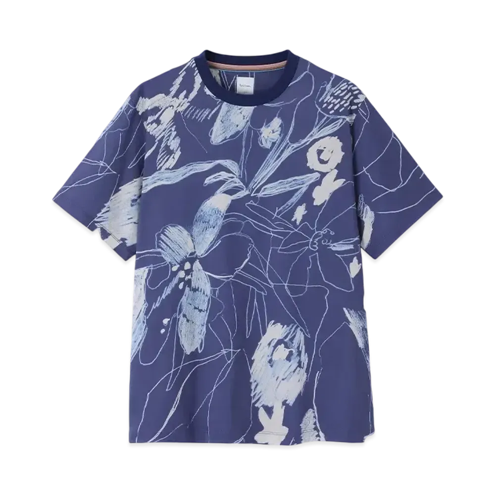 Paul Smith Sketchbook Botanical Short Sleeve Cut And Sew "DarkBlue"