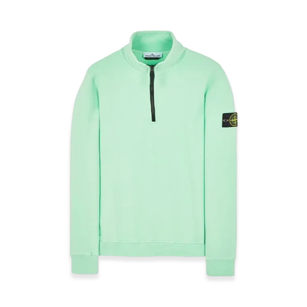 Stone Island 62720 Brushed Cotton Fleece Garment Dyed Half Zip Up Sweatshirt - 23FW "Light Green"
