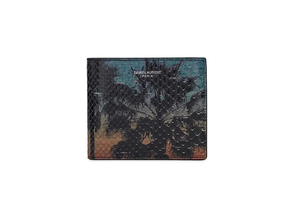 Saint Laurent East/West Wallet In Python "Azur/Orange Et Noir"