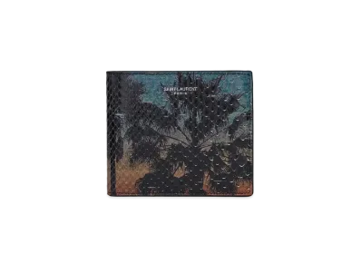 Saint Laurent East/West Wallet In Python "Azur/Orange Et Noir"