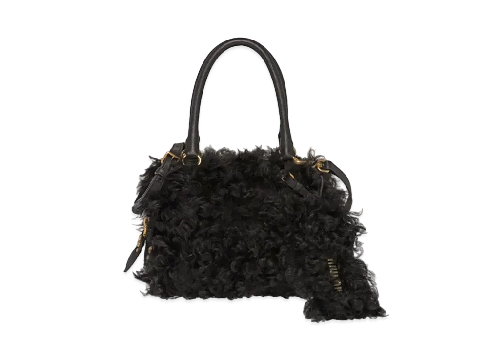 MIU MIU Shearing x Nappa Leather Handbag "Black"