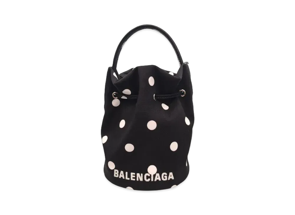 BALENCIAGA Wheel XS Drawstring Bucket Bag In Sprayed Polka Dots Printed Recycled Nylon "Black"