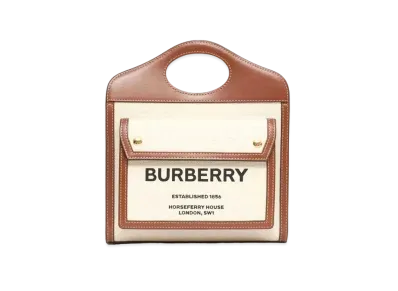 Burberry Mini Two-Tone Canvas & Leather Pocket Bag "Natural/Malt Brown"