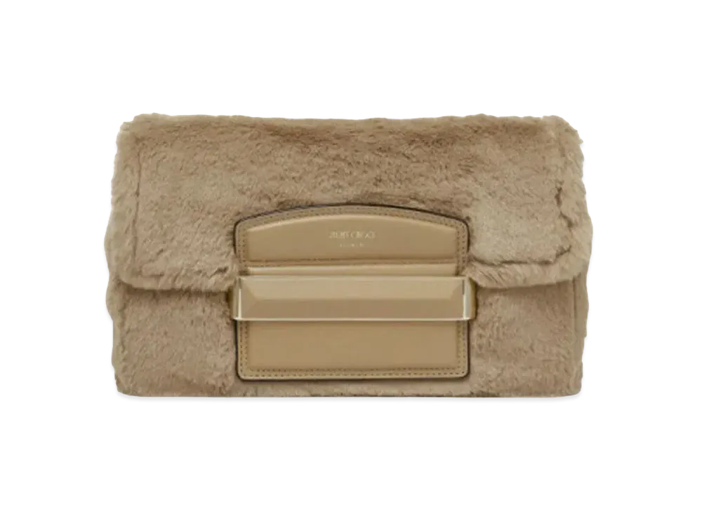 Jimmy Choo Carolina/S Faux Fur And Smooth Calf Leather Handbag With Leather Bar Closure "Teddy"