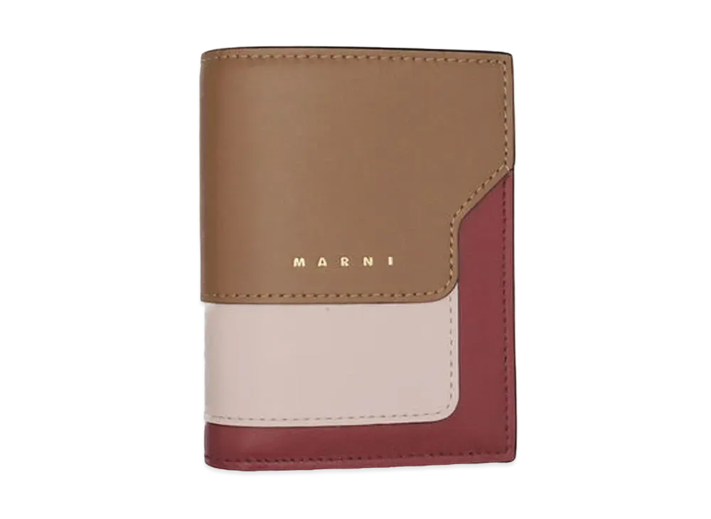 Marni Bi Fold Wallet in Saffiano Leather "Brown/Pink/Burgundy"