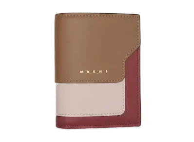 Marni Bi Fold Wallet in Saffiano Leather "Brown/Pink/Burgundy"