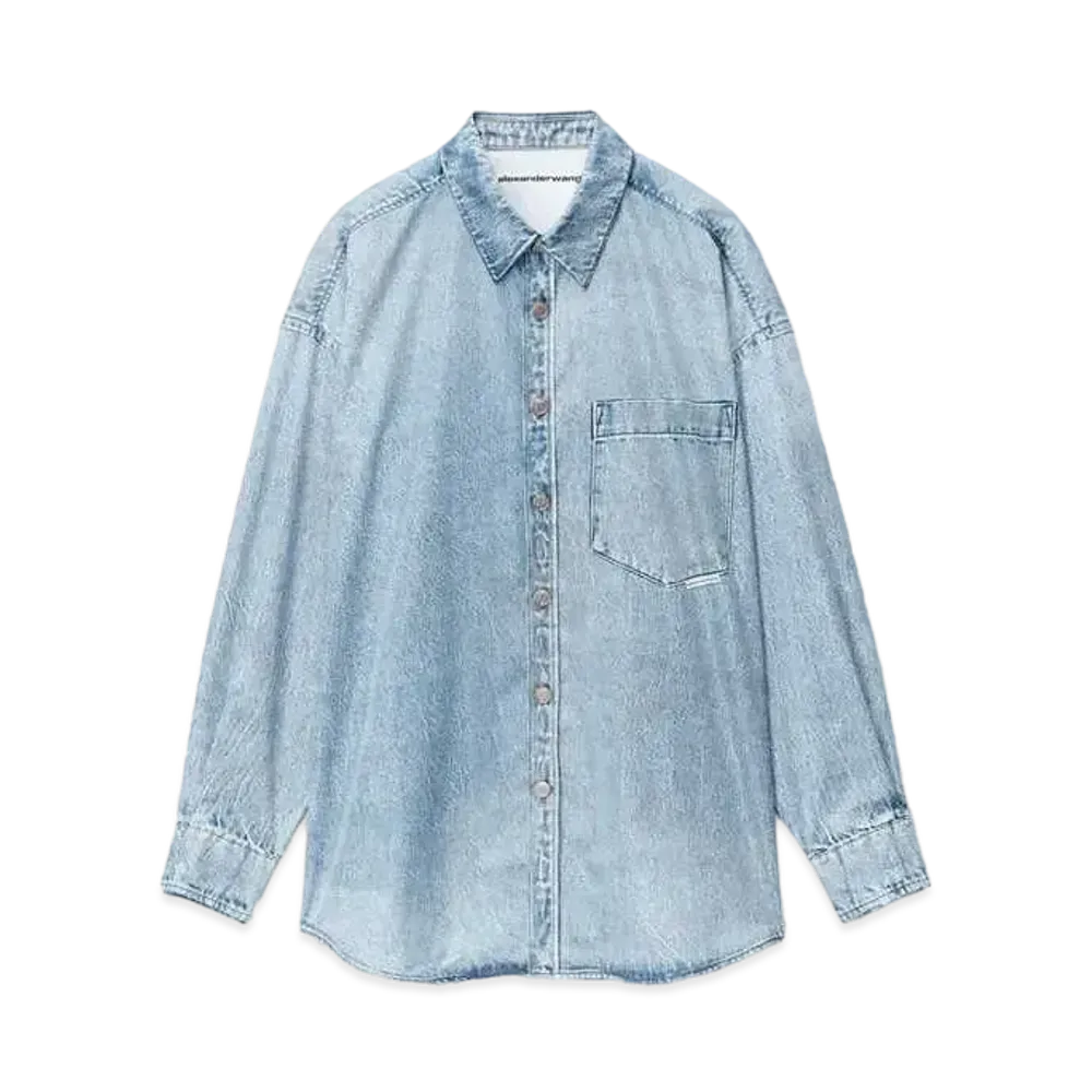 Alexander Wang Nylon Print Denim Shirt "Vintage Fade Indigo"