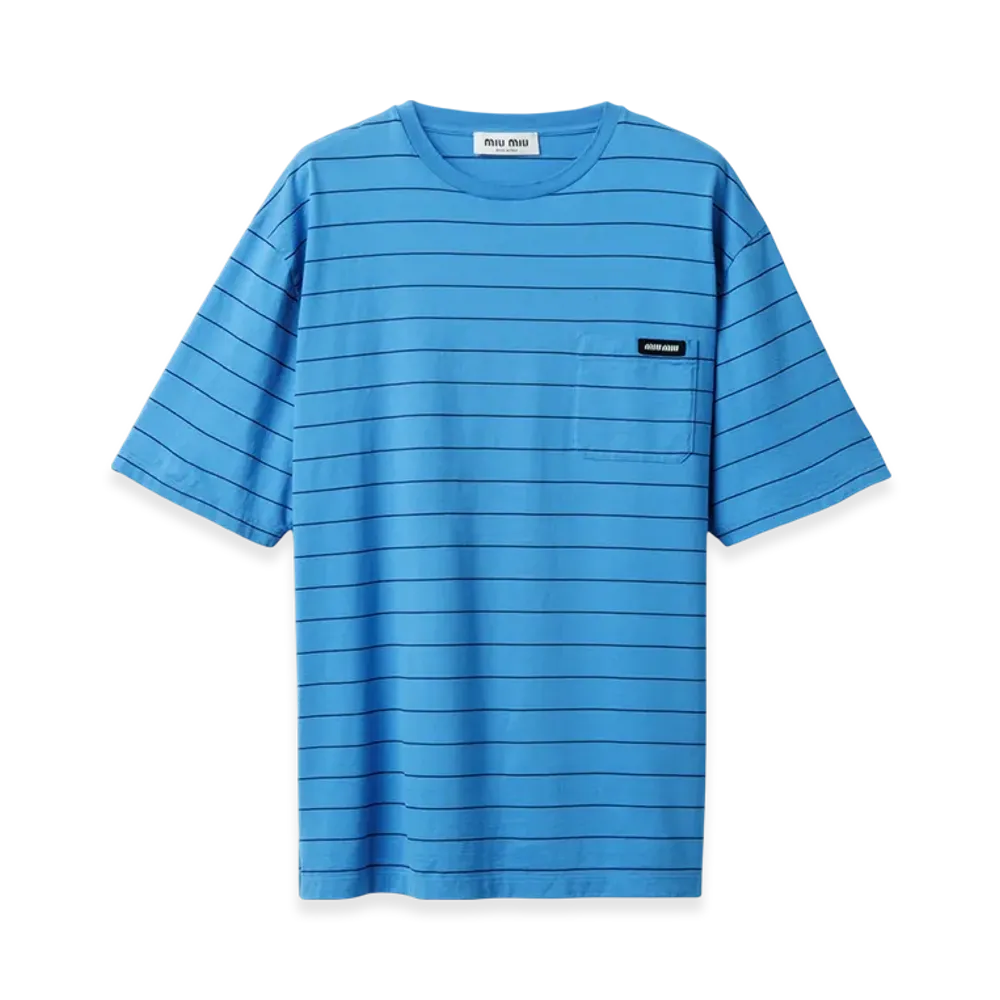 MIU MIU Women's Striped Jersey T-Shirt "Light Blue/Blue"