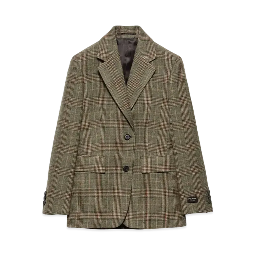 PRADA Women's Single-Breasted Prince Of Wales Checked Jacket "Khaki"