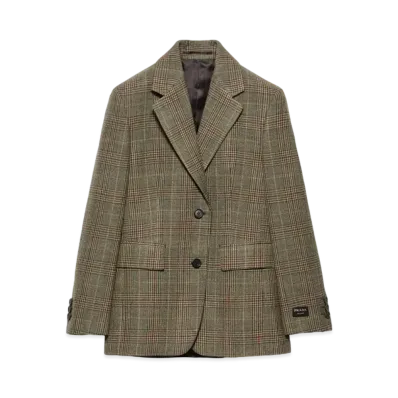 PRADA Women's Single-Breasted Prince Of Wales Checked Jacket "Khaki"