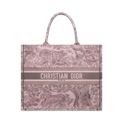 Dior Large Dior Book Tote Toile de Jouy Sauvage Embroidery "Pink/Gray"