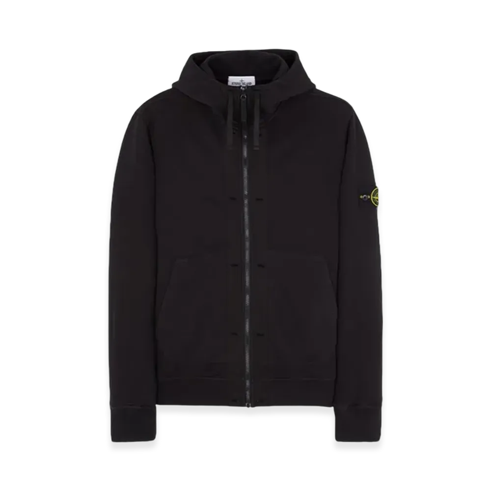 Stone Island 60477 Brushed Cotton Fleece Garment Dyed Full Zip Up Hooded Sweatshirt - 23FW "Black"