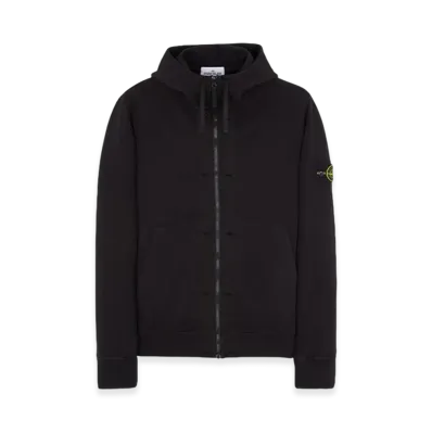 Stone Island 60477 Brushed Cotton Fleece Garment Dyed Full Zip Up Hooded Sweatshirt - 23FW "Black"