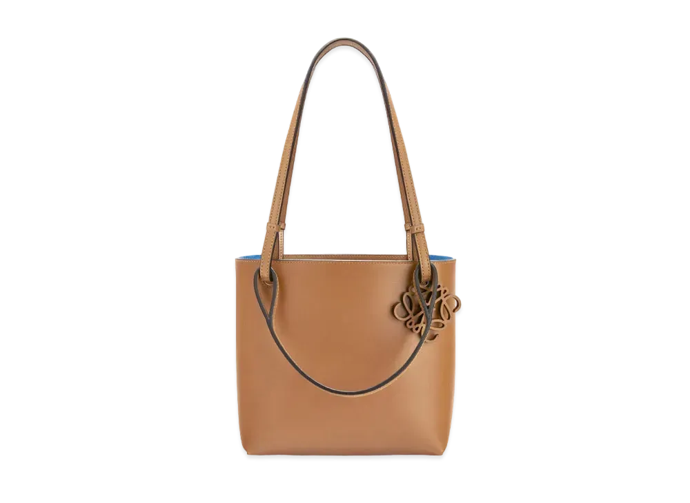 LOEWE Double Handle Square Bag In Calfskin "Camel / Capri Blue"