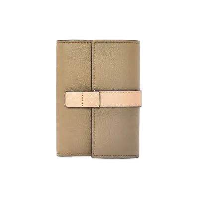 LOEWE Small Vertical Wallet In Soft Grained Calfskin "Artichoke Green/Dusty Beige"