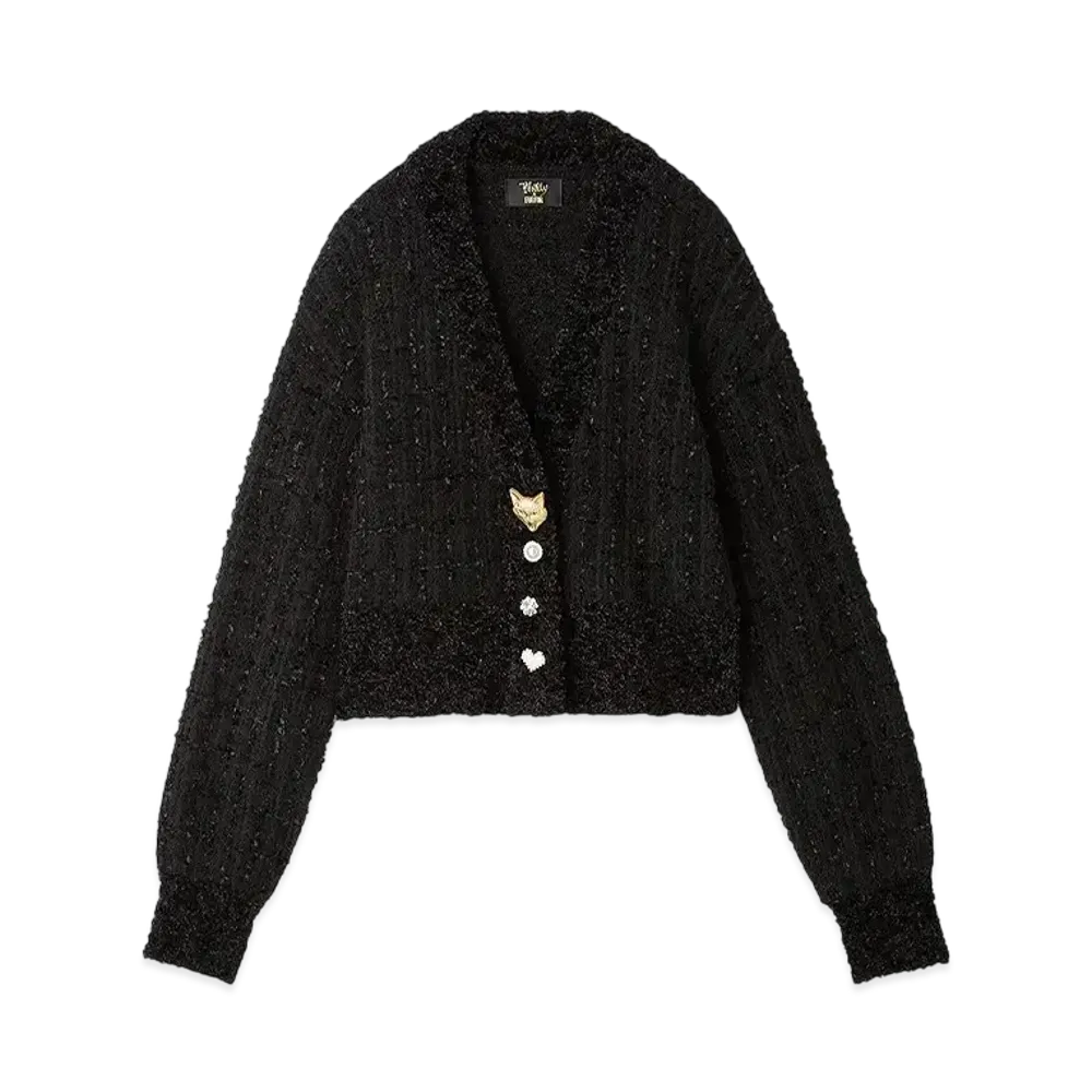 FURFUR x Philly chocolate Cat Button Tweed Cardigan "Black"