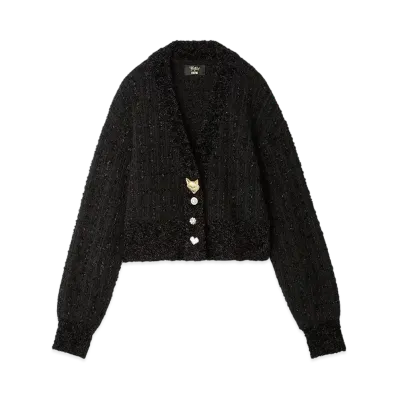 FURFUR x Philly chocolate Cat Button Tweed Cardigan "Black"