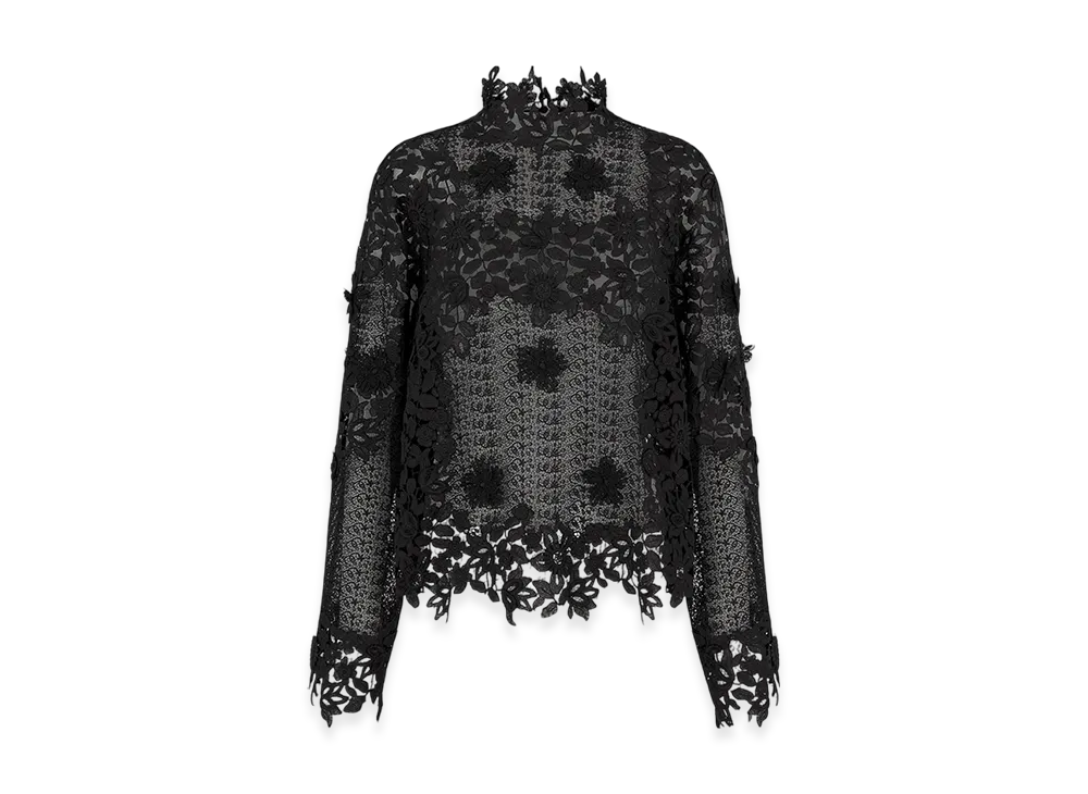 Dior Women's Blouse with Stand Collar Technical Guipure "Black"