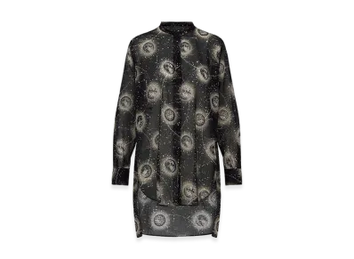 Dior Women's Long Blouse Voile Phases Lunaires Motif "Black/Ivory"