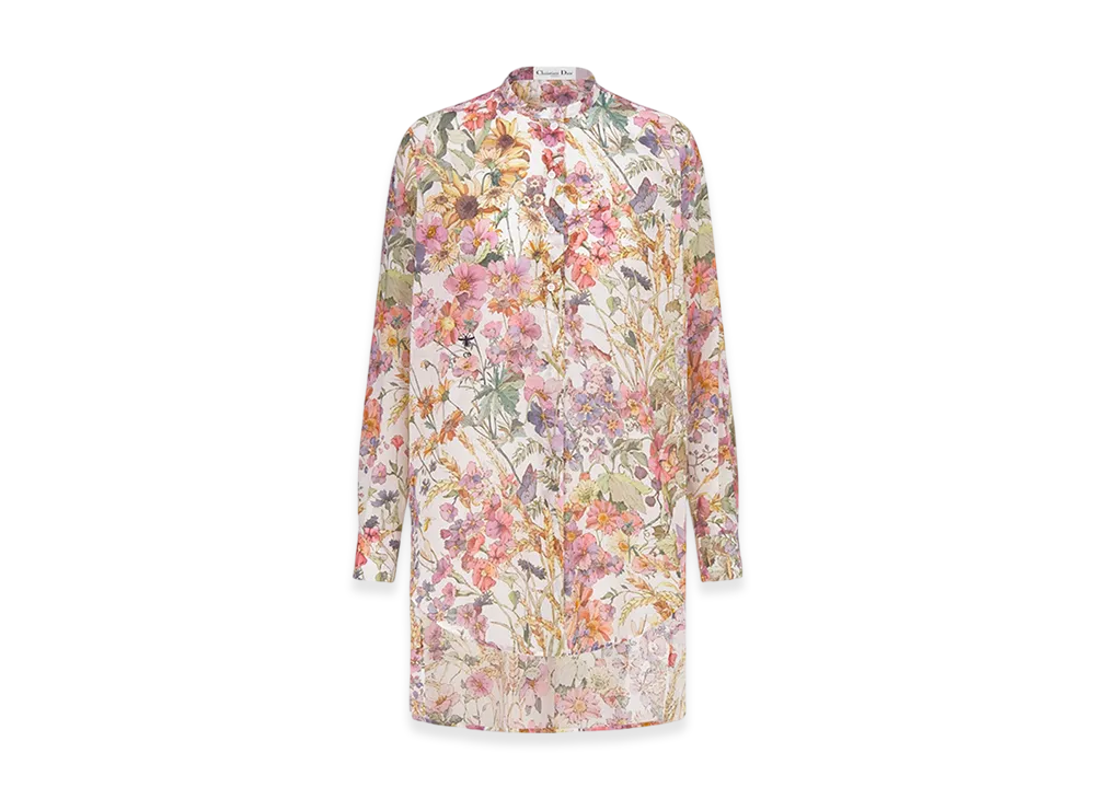 Dior Women's Long Blouse Voile 4 Saisons Ete Motif "White/Multicolor"
