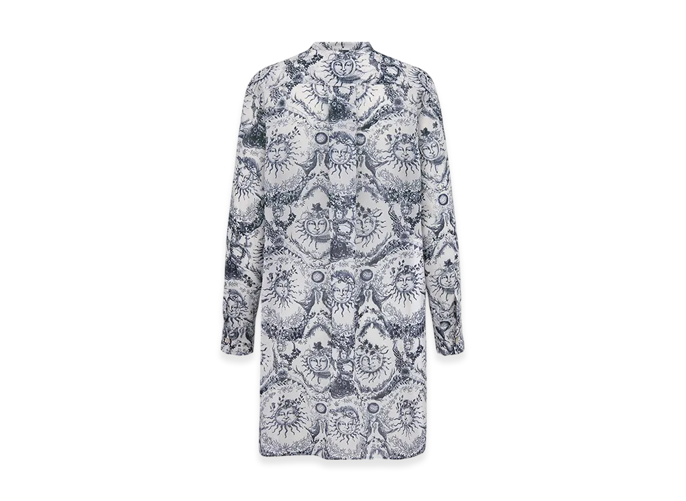 Dior Women's Long Blouse Muslin Toile Soleil Motif "White/Navy Blue"