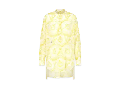 Dior Dioriviera Long Blouse Cotton Muslin with Toile de Jouy Soleil Motif "White/Lemon Yellow"