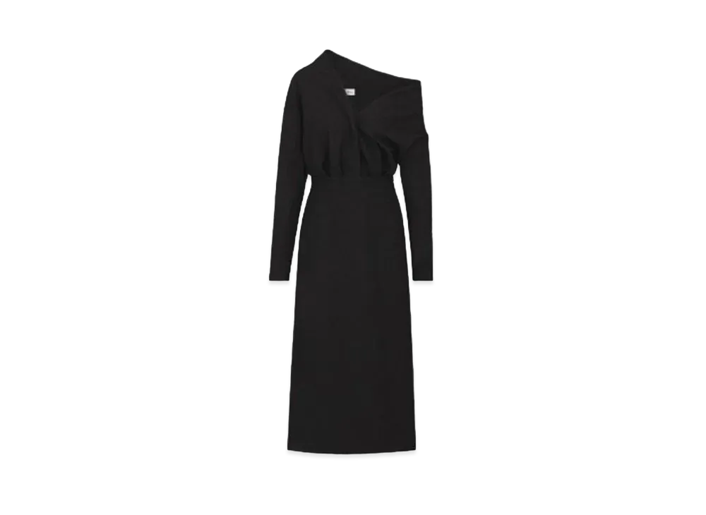 Dior Asymmetric Dress Virgin Wool and Cotton Boucle "Black"