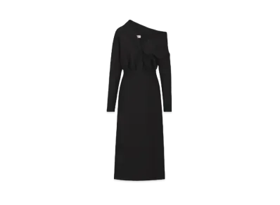 Dior Asymmetric Dress Virgin Wool and Cotton Boucle "Black"