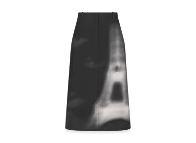 Dior Women's Mid-Length Skirt Virgin Wool Eiffel Tower Motif "Black/White"