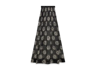 Dior Women's Long Flared Skirt Voile Phases Lunaires Motif "Black/Ivory"