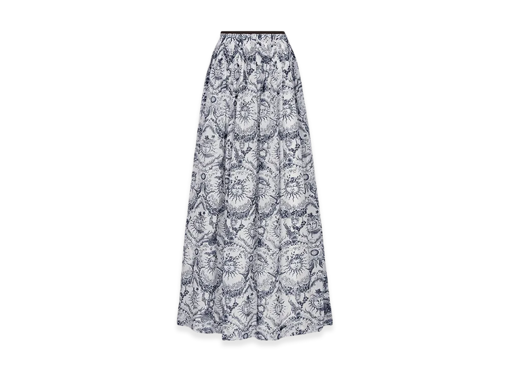 Dior Women's Flared Mid-Length Skirt Soleil Voile "White/Navy Blue"